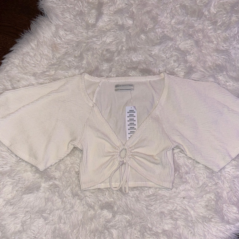 Urban Outfitters Cream Cropped Tie-Front Top